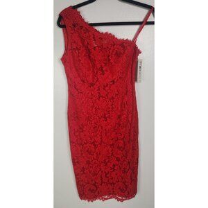 Eliza J. Women's Sz. 6P Red Lace One Shoulder Sheath Dress NWT